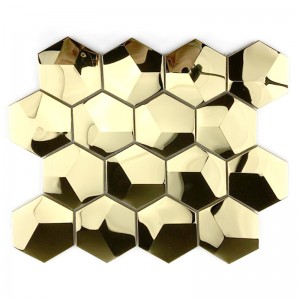 3D златни мозаечни плочки шестоъгълни огледални плочки метална мозайка за кухненски splashback / декорация на баня